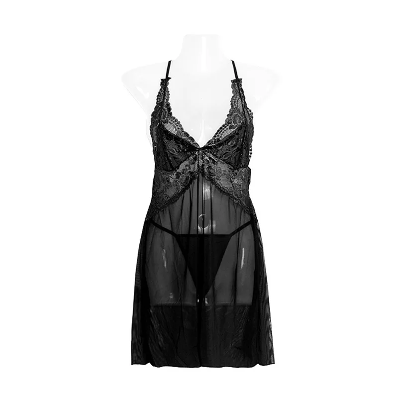 

Lace Temptation Sexy Lingerie Set High Quality Mesh Sexy Nightshirt Ladies Strap Nightdress Lace Nightclothes