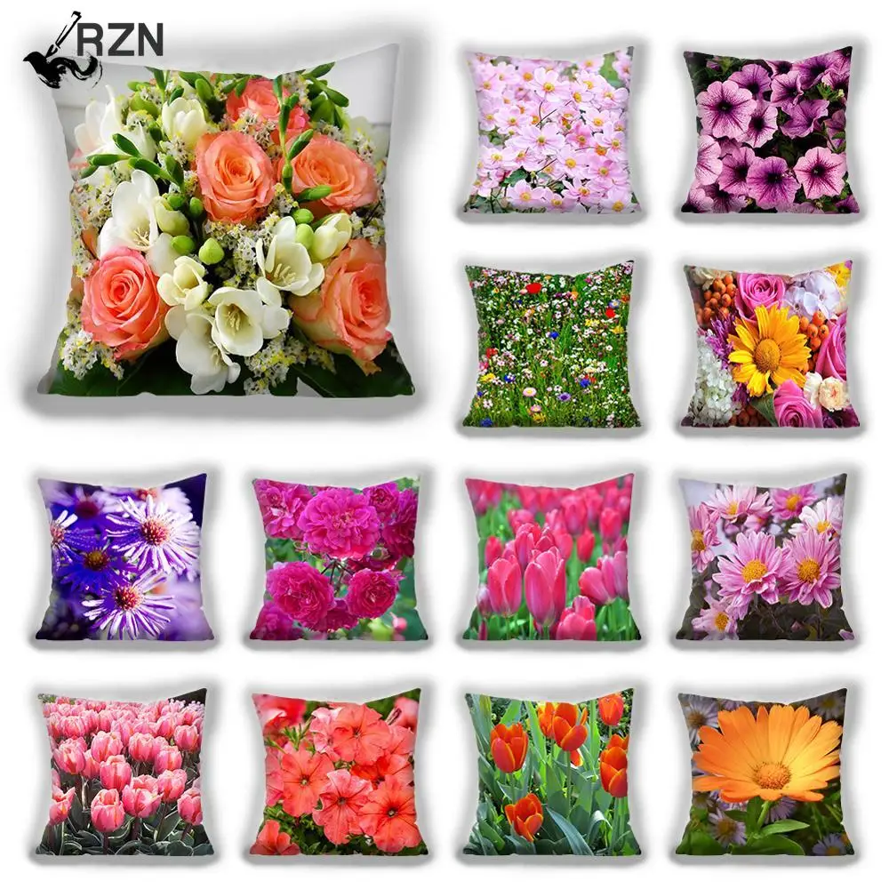 

45x45cm Bright red flower cushion cover Home fashion decoration Throw Pillow Case Super Soft Short Plush Cushion Cover Fundas