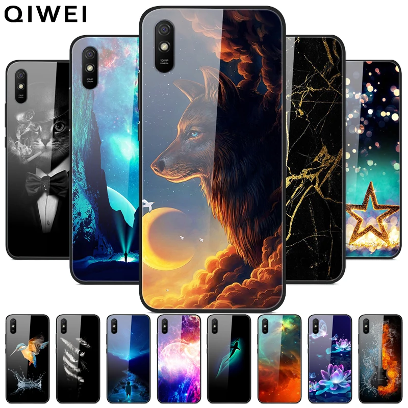 Чехол для Xiaomi Redmi 9AT роскошный силиконовый бампер закаленное стекло жесткая