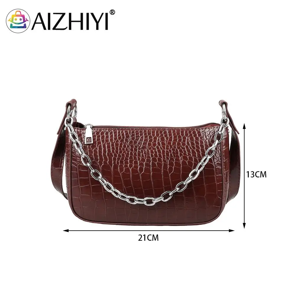 

Fashion Women PU Leather Alligator Pattern Chain Shoulder Underarm Bag Ladies Vintage Small Purse Handbag