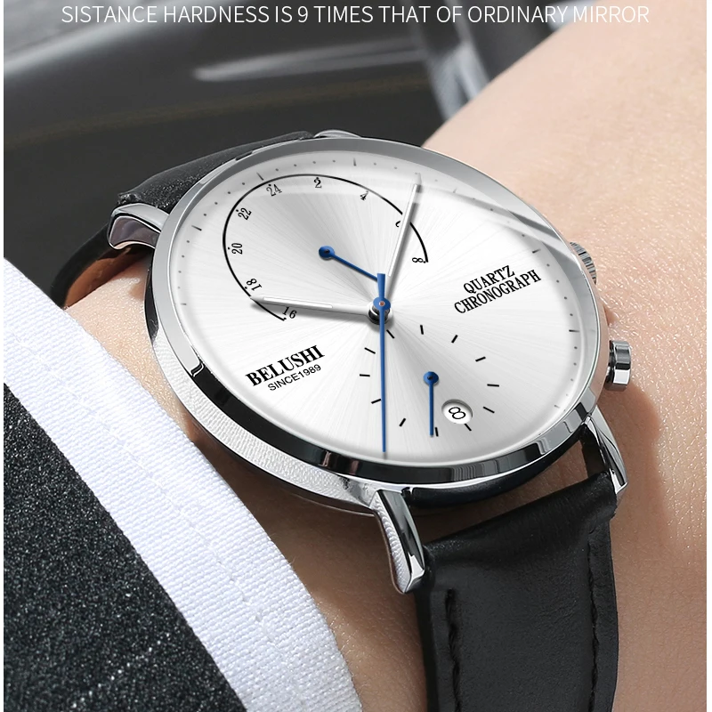 

BELUSHI 2021 New Top Brand Mens Watches Leather Strap Quartz Waterproof Watch Men Chronograph Luxury Men's Sports Wrist Watch