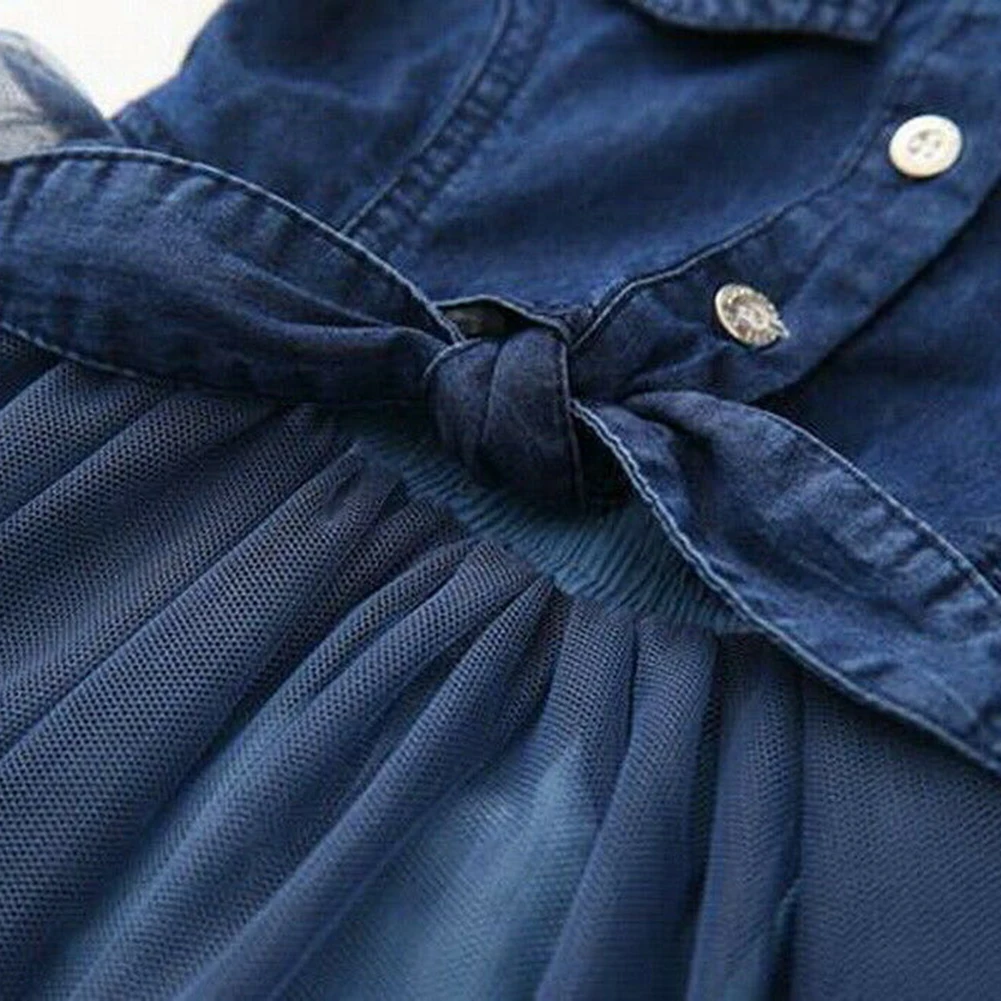 Летнее платье на пуговицах для девочек джинсовое с коротким рукавом и юбкой из