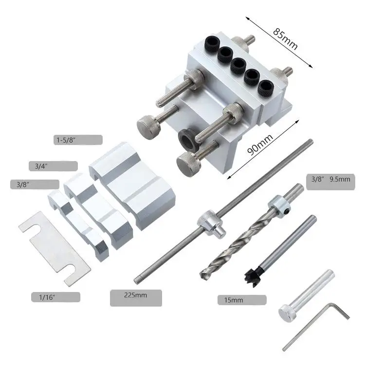 

3 in 1 Woodworking Hole Drill Punch Positioner Guide Locator Jig Joinery System Kit