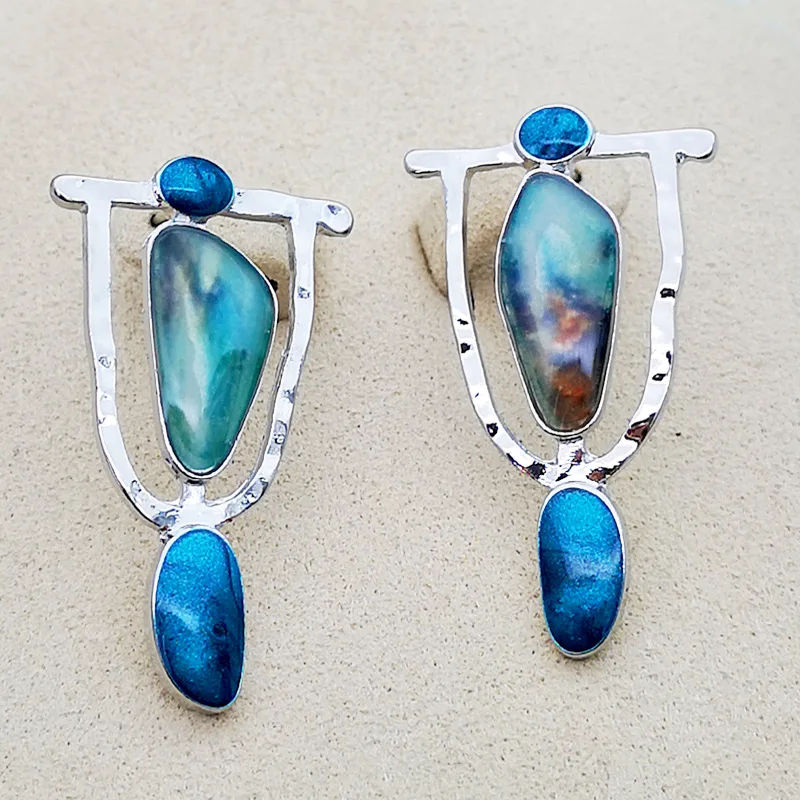 

Marble Pattern Imitation Blue Color Natural Stone European and American Personality Fashion Earrings Women's Jewelry
