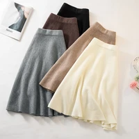 winter wool blend a line flared long warm knitted pleated skirt coffee hot pink knit skirts