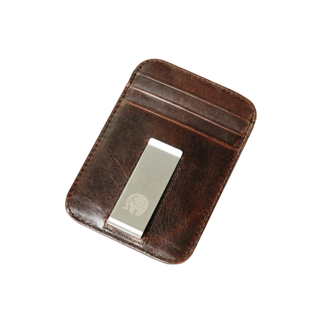 Мужской кошелек из натуральной кожи с зажимами для денег RFID Блокировка тонкий