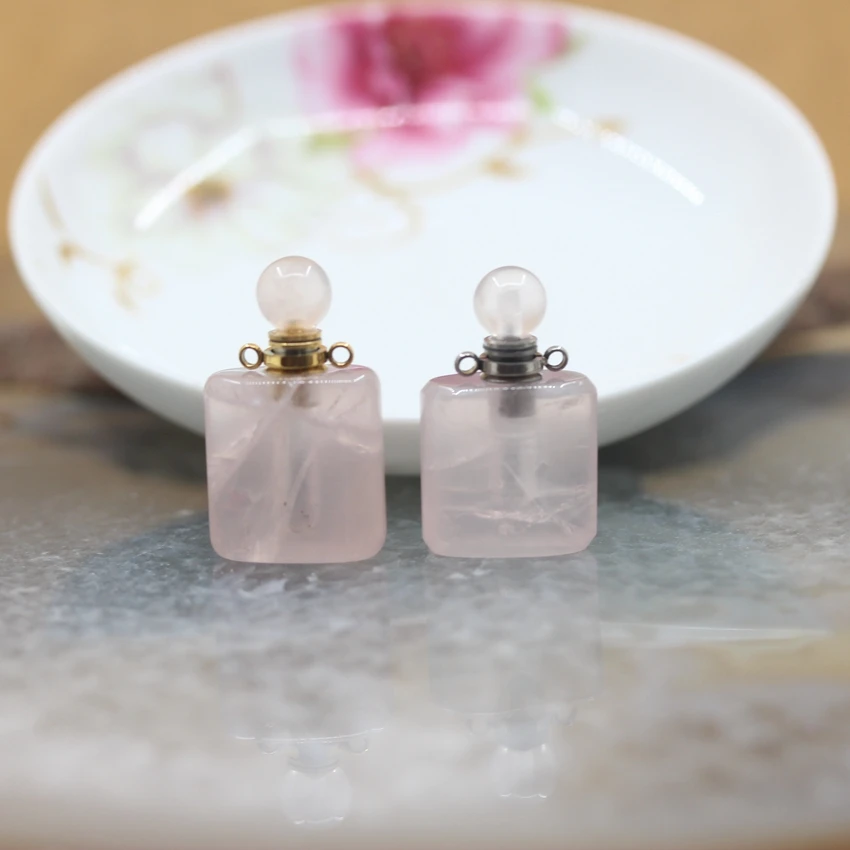 Золотистые/Серебристые подвески в форме флакона парфюма из розового кварца 20x32