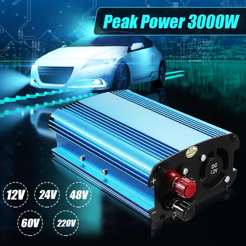KROAK автомобильный инвертор 3000 Вт DC 12 V/24 V/48/60 V до 220V Солнечный Мощность преобразователь для автомобильных поездок отдых на открытом воздухе автомобиль грузовик
