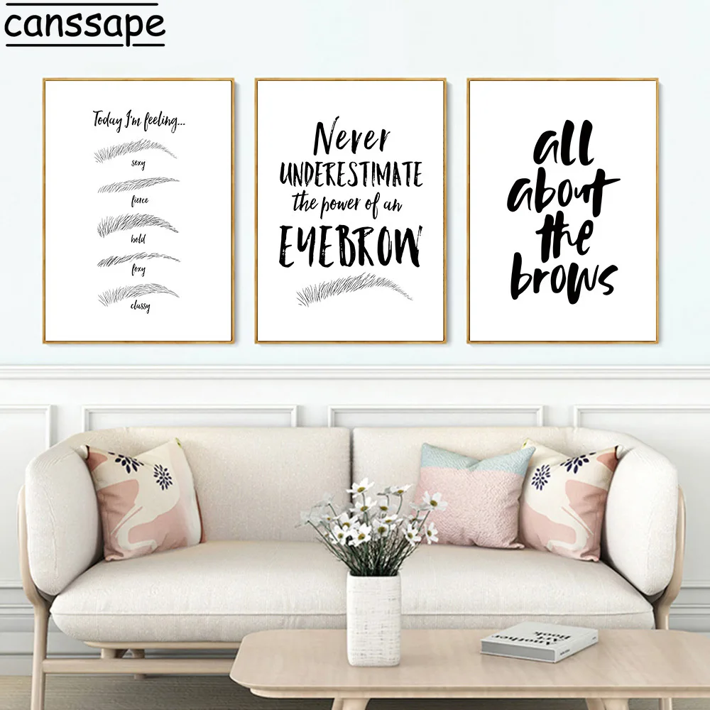 Бровей Холст плакат макияж печать цитаты бровей постер живопись черный и белый