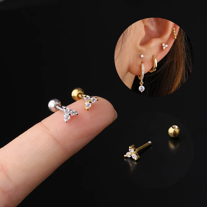 

16G Stainless Steel Puncture Ear Bone Studs Quality Heart Zircon Tragus Cartilage Screw Ball Stud Earrings Piercing Body Jewelry