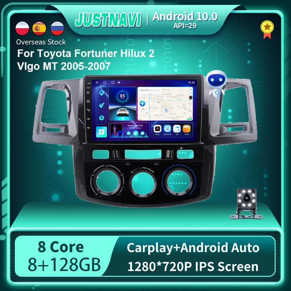 

8G 128G Android 10.0 Car Radio Player For Toyota Fortuner Hilux 2 VIgo MT 2005-2007 GPS Stereo DSP BT Carplay Auto No 2 din DVD