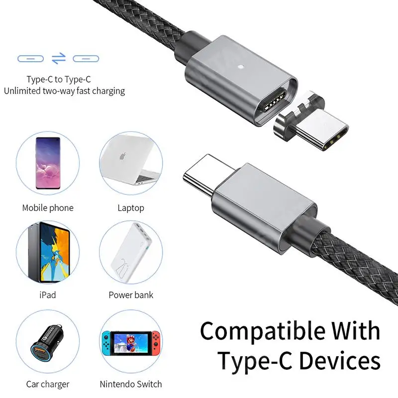 

Suntaiho PD 100W USB C to USB Type C Magnetic Cable 5A Fast Charging USB-C Cord For Samsung S21 S20 Xiaomi Huawei MacBook iPad