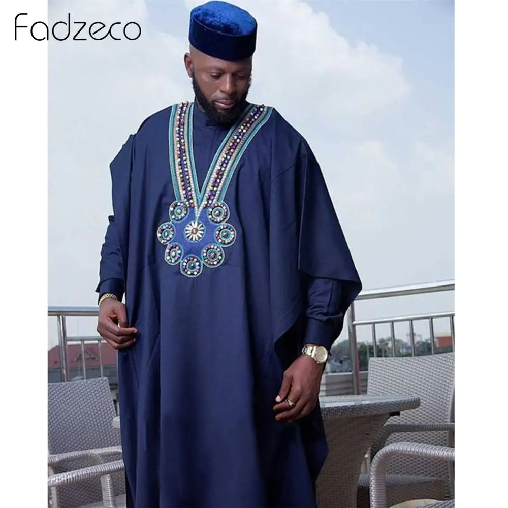 Fadzeco мужские Agbada африканские костюмы Дашики Топы в этническом стиле рубашка брюки деловой комплект из 3 предметов этнический формальный наряд африканская одежда Базен
