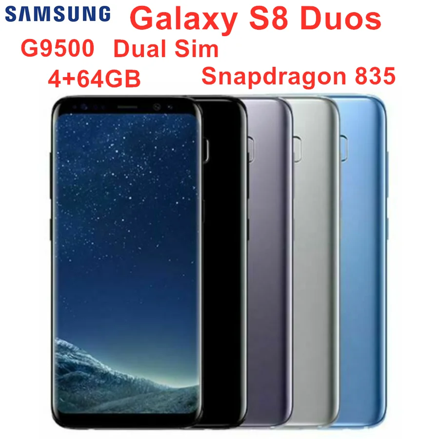 Samsung Galaxy S8 Duos G9500, две sim-карты,, LTE, Android, мобильный телефон, четыре ядра, 5,8 дюймов, 12 МП ram, 4 Гб rom, 64 ГБ, Snapdragon 835, NFC