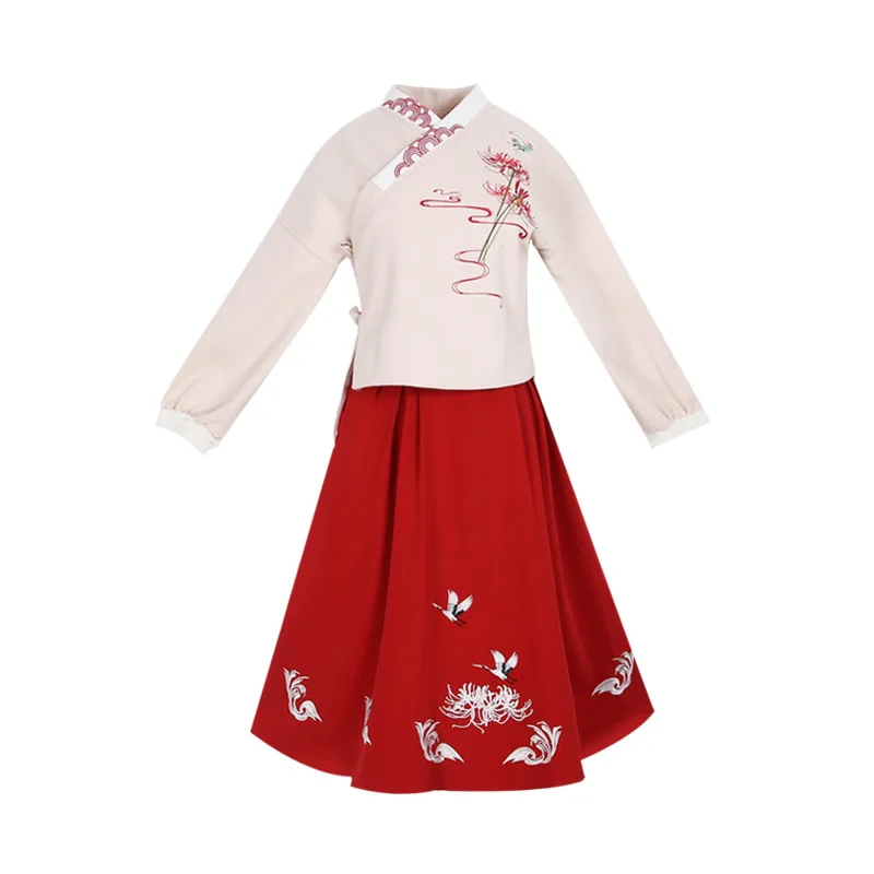 

2020 Chinese style hanfu improved embroidered wool collar woolen cotton two-piece skirt