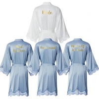 matt satin lace robe bridal robes bride robe bridesmaid robes wedding kimono robe bathrobe dusty blue
