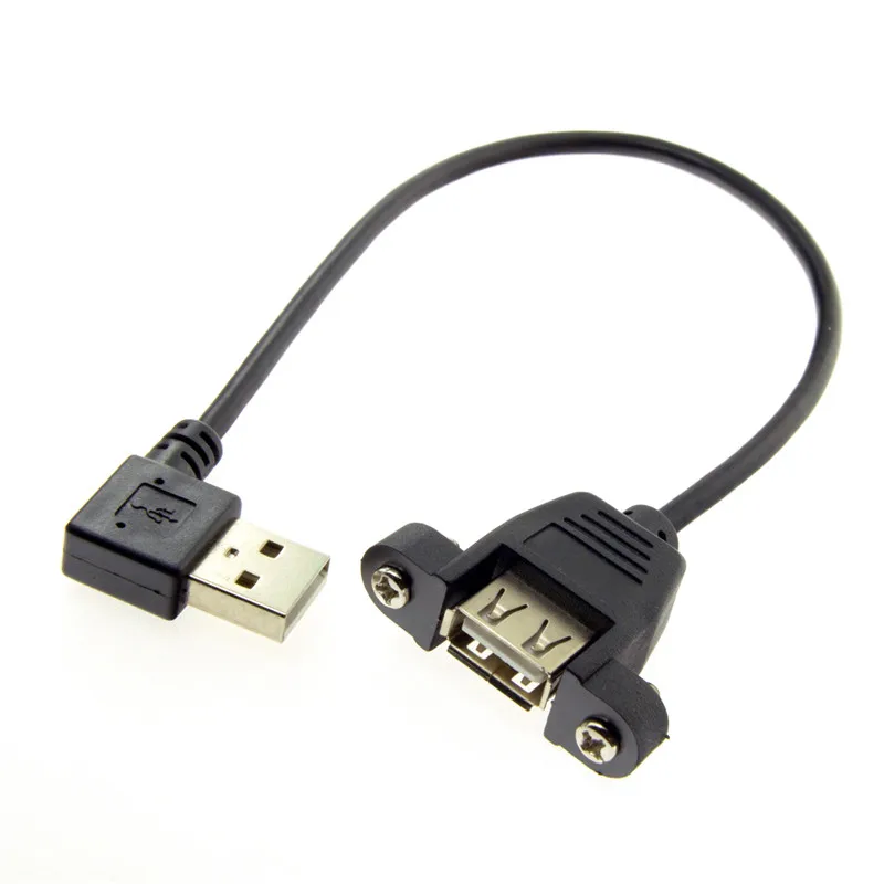 

20cm 90 Degree Angled USB 2.0 A Male to Female Extension Cable With Panel Mount Hole Black color