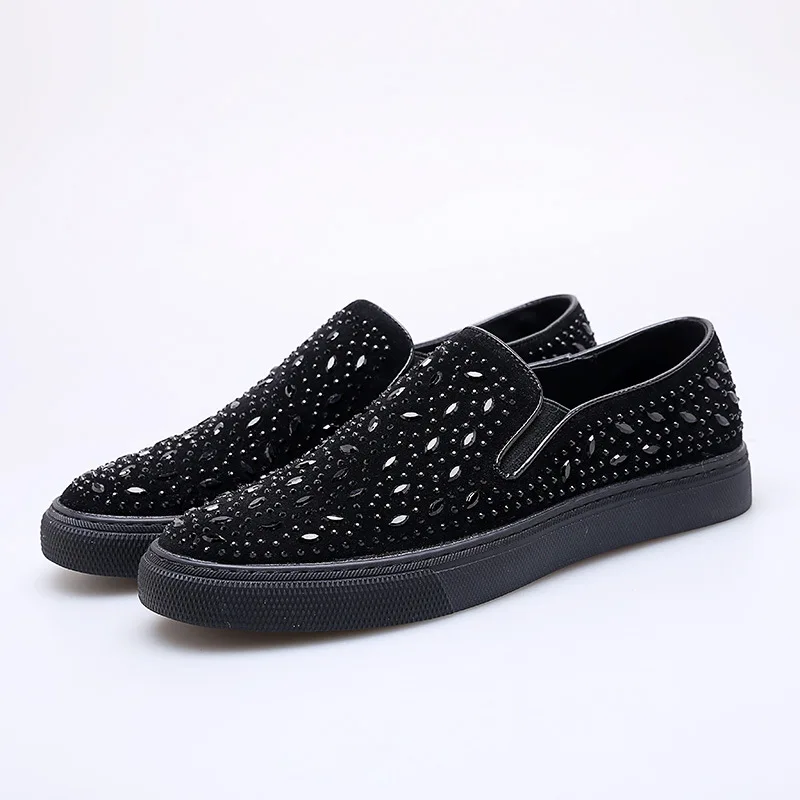 new arrival men's leisure breathable natural leather shoes rhinestone loafers slip-on lazy driving shoe flat sneakers sapatos | Обувь