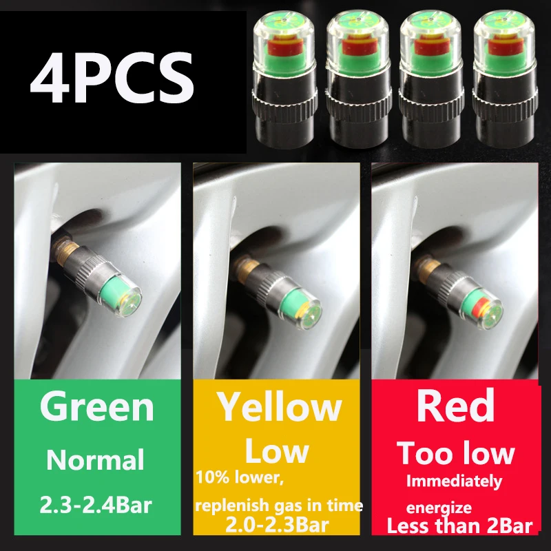 

4pcs Car Tire Pressure Gauge Indicator Alert Monitoring Valve Cap Sensor Tire Pressure Indicator External Valve Detection