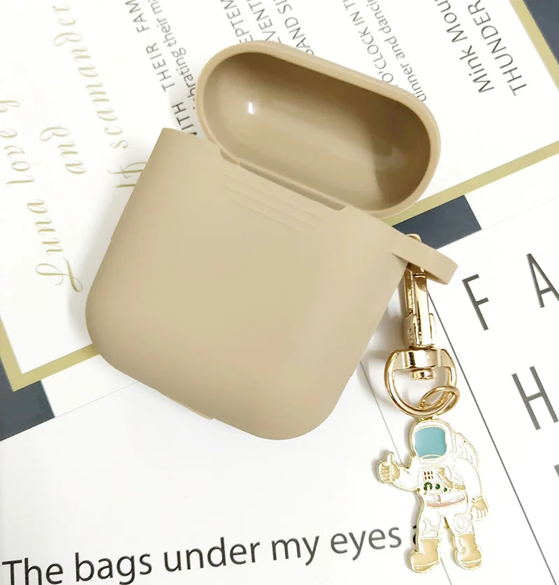 Cute khaki Роскошный силиконовый чехол с космическим космонавтом для Apple Airpods 1, 2, чехол для аксессуаров, защитный чехол, чехол для наушников, брелок - Цвет: Cute khaki
