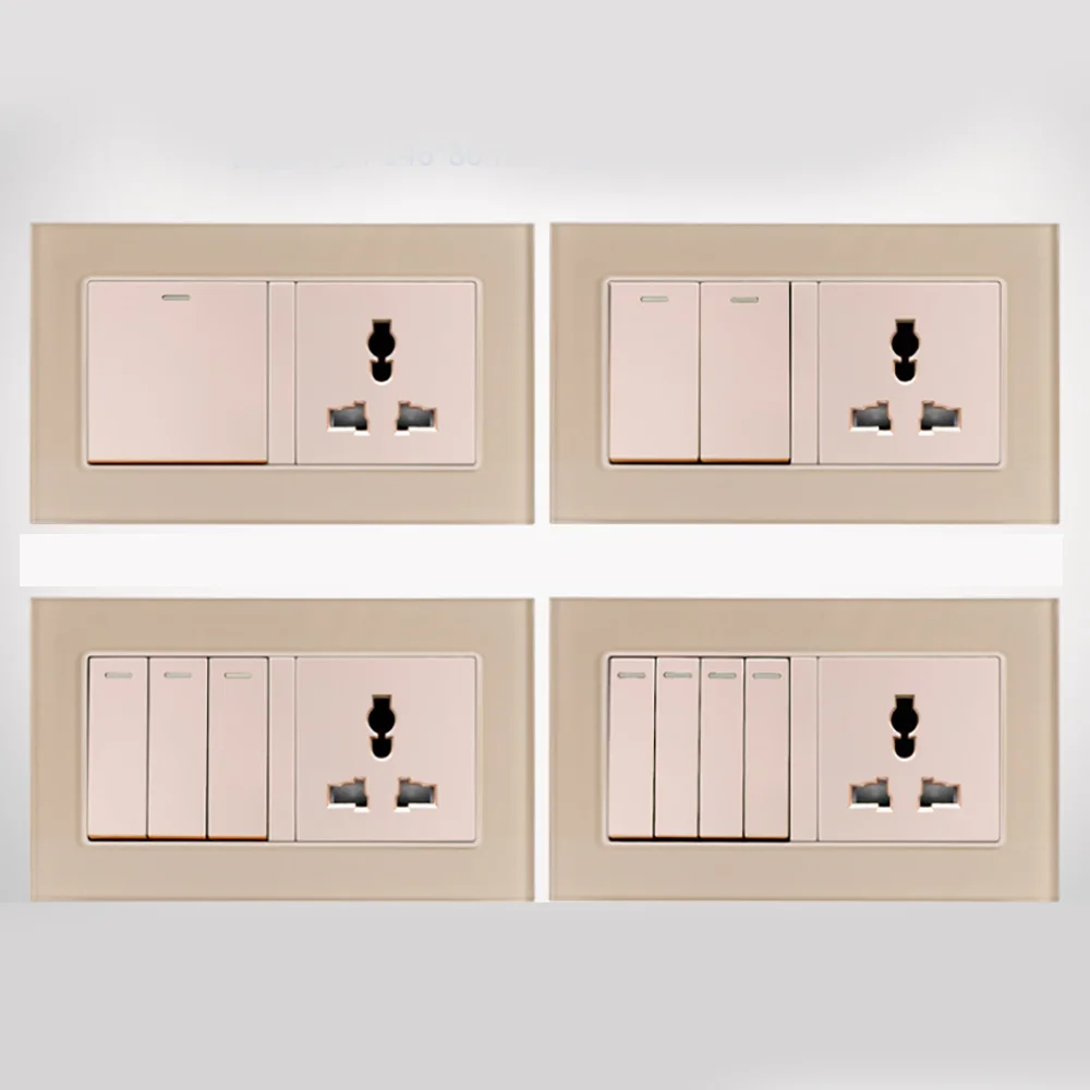 Настенная розетка из закаленного стекла европейского стандарта с золотыми