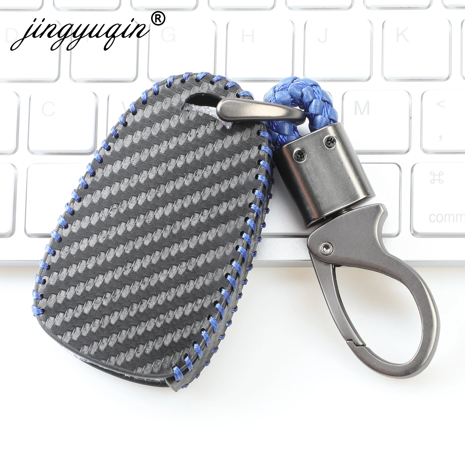 

jingyuqin Carbon Leather Car Key Cover case for Chevrolet Camaro Cruze Malibu 2016-2018 car styling keychain 3 Buttons