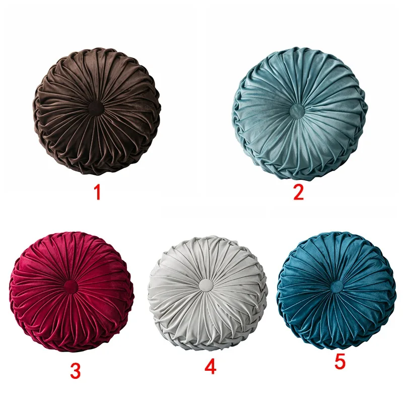 

Comfortable 5 Colors Velvet Pleated Round Pumpkin Throw Pillow Couch Cushion Floor Home Chair Accessories Bed Car Sofa