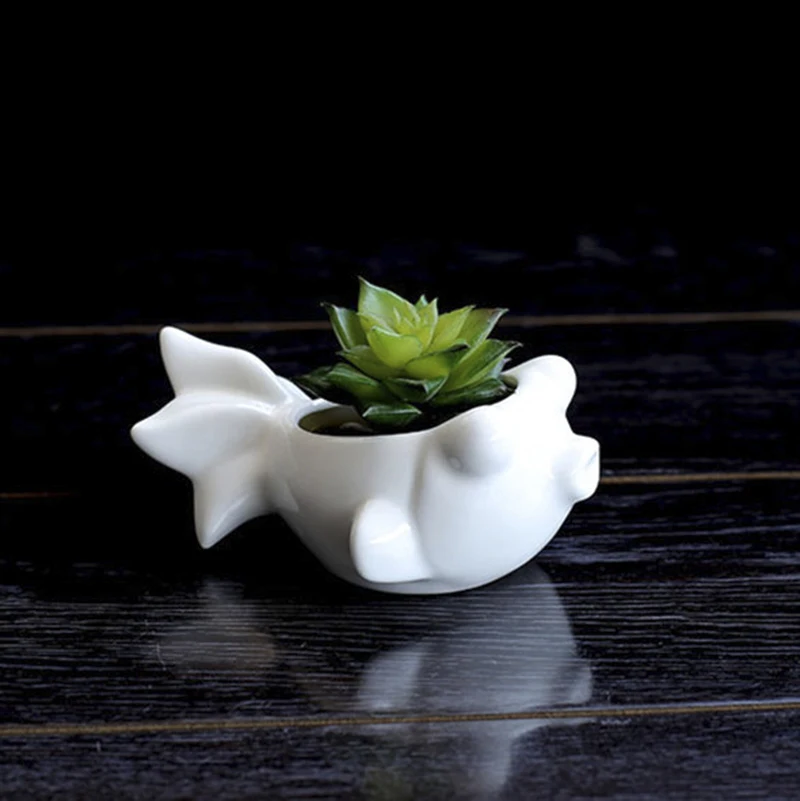 

Mini Cute White Ceramic Succulents Flower Pots Fish shape Flower Green Plant Pot Home Office Wedding Desktop Landscape Flowerpot