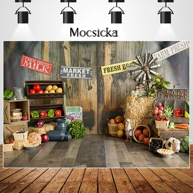 

Mocsicka фон для фотосъемки с изображением растительного рынка для детского дня рождения торта
