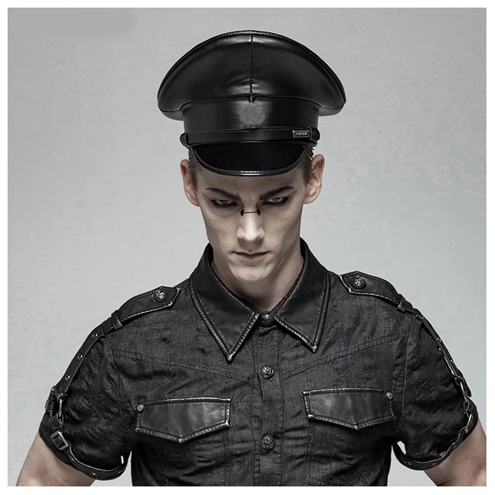 

Women Men Leather Military Hat Germany Officer Visor Cap Army Hat Cortical Police Cap Cosplay Halloween Hat Size M L XXL