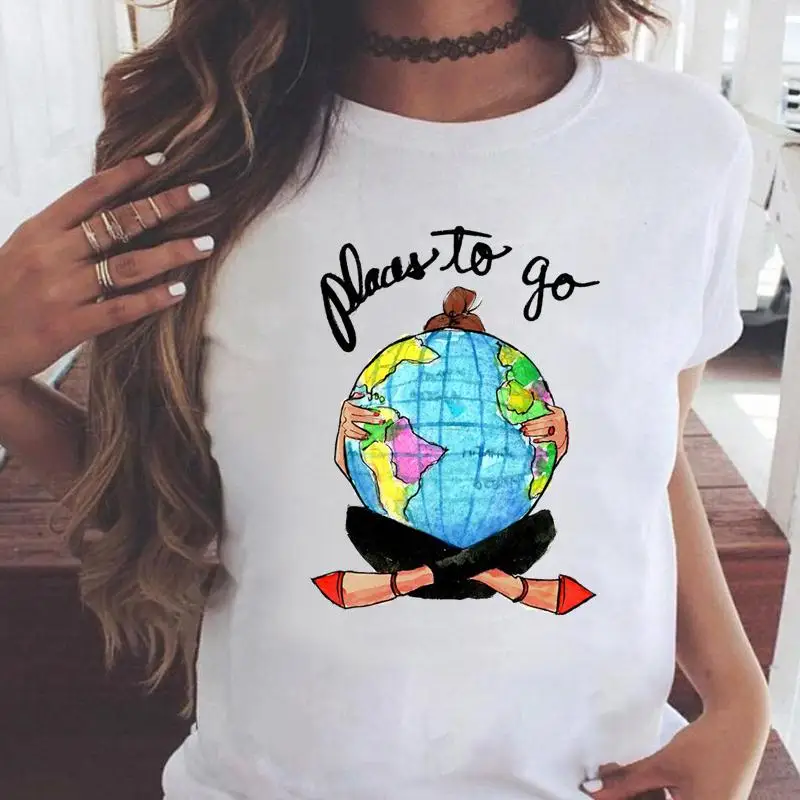 

Women T-shirts 90s beach lovely flower cute Watercolor Short Sleeve Cartoon T Top Shirt Print Female Graphic Fashion Tee T-Shirt