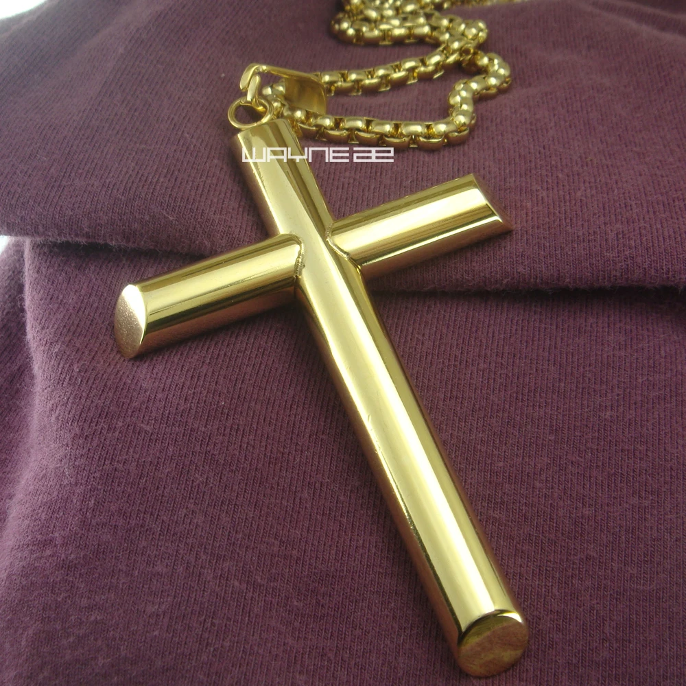 Мужская подвеска из нержавеющей стали с золотым крестом n255 | Украшения и