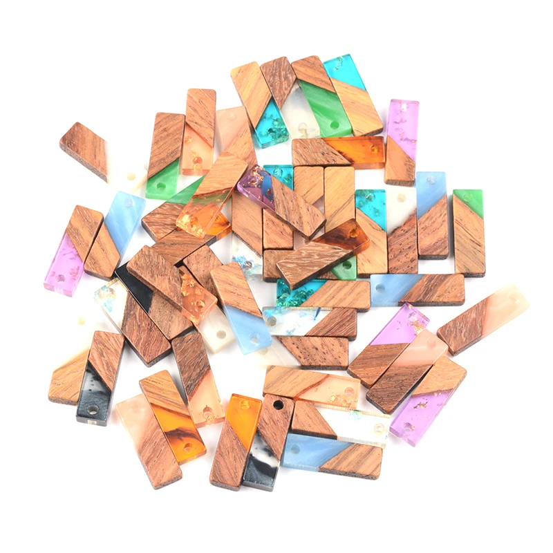 

10PC Rectangle Earrings Accessories Natural Wood & Resin Splicing Hand Made DIY Making Charms Jewelry Findings & Components