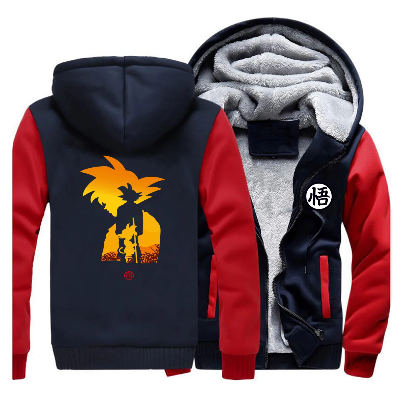 Red Dark Blue Мужские утепленные толстовки реглан Dragon Ball Z толстовка с Гоку зимнее теплое пальто DragonBall Z Harajuku одежда японское аниме мужская Толстовка - Цвет: Red Dark Blue