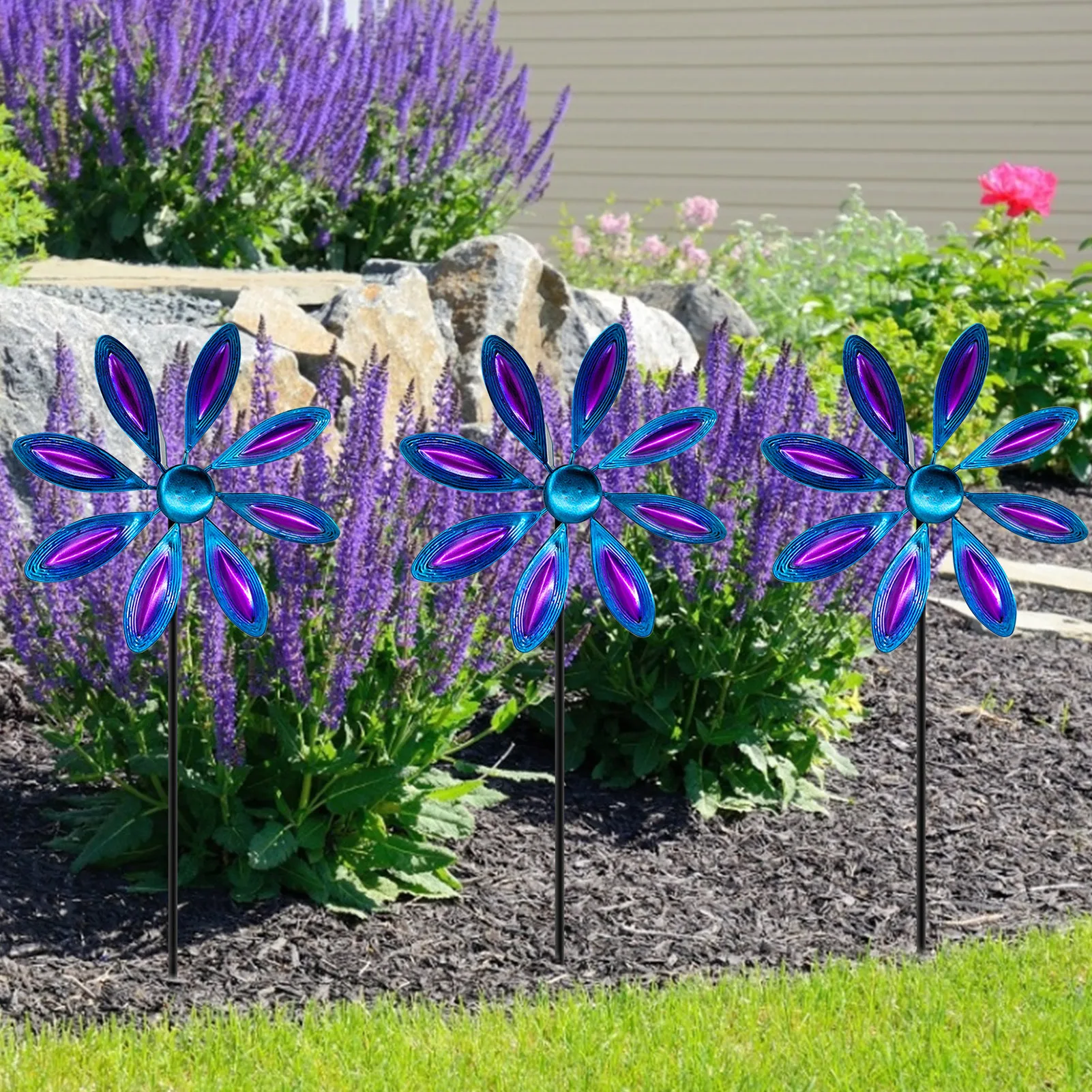 

Windmill Garden Decoration Wrought Iron Painted Wind Spinner Garden Yard Decoration Rainbow Sequins Windmill Kids Toy 30.48cm