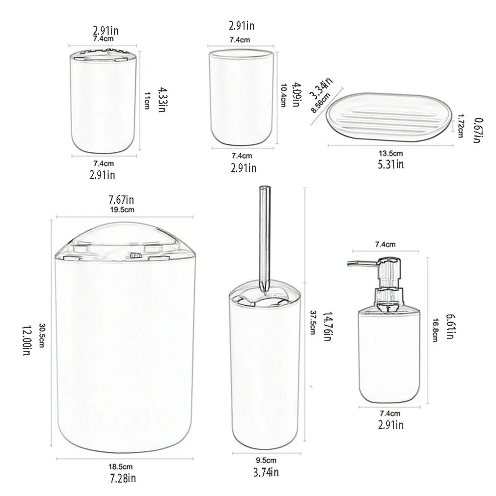 

6pcs/set Bathroom Toiletries Practical Plastic Tooth Brushing Holder Mouthwash Cup Soap Box Trash Can Emulsion Bottle
