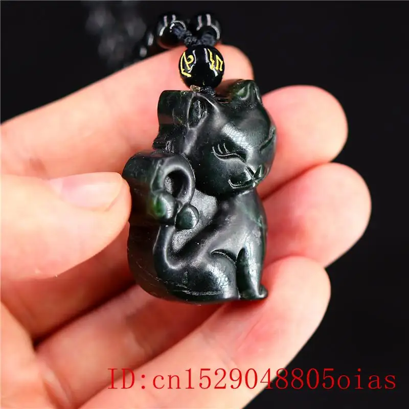 Нефритовый кот кулон ожерелье Китайский Шарм Амулет Мода черный зеленый