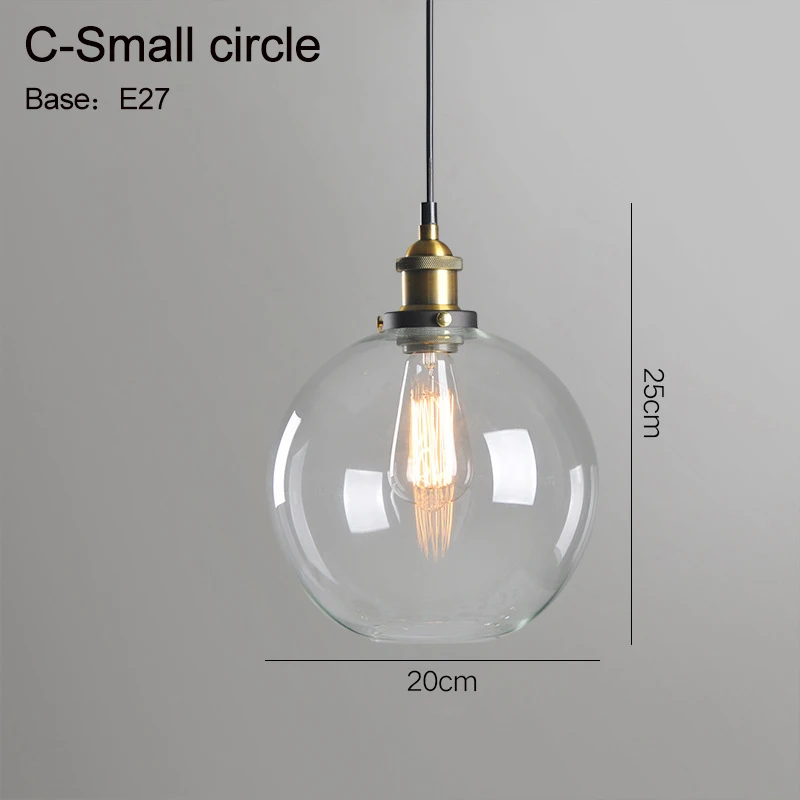 C-Small circle Светильник-лампа, подвесной светильник, Янтарный/дымчатый серый стеклянный подвесной светильник для ресторана, винтажный выдвижной настенный светильник, американский стиль ZDD0024 - Цвет корпуса: C-Small circle
