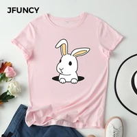 jfuncy womens tops plus size women t shirt 100 cotton rabbit print graphic t shirts woman harajuku tshirt lady tees clothes