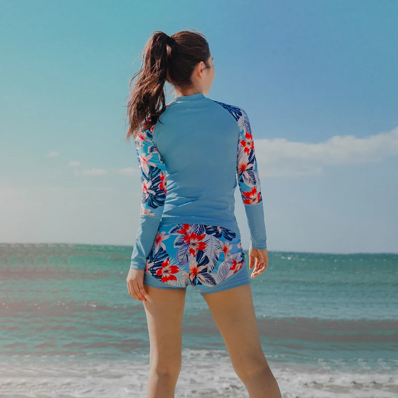 

Sport Full Sleeve High-Neck 3 Pieces Swimsuit Women Swimwear Female Printed Surfing Bathing Suit Long Pants Rash Guard