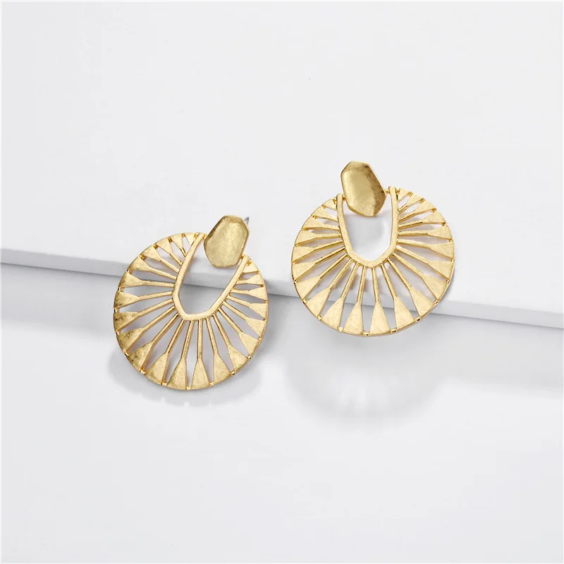 Hollow Round Frame Earrings for Women Fashion Jewelry Gold Alloy Metal Statement | Украшения и аксессуары
