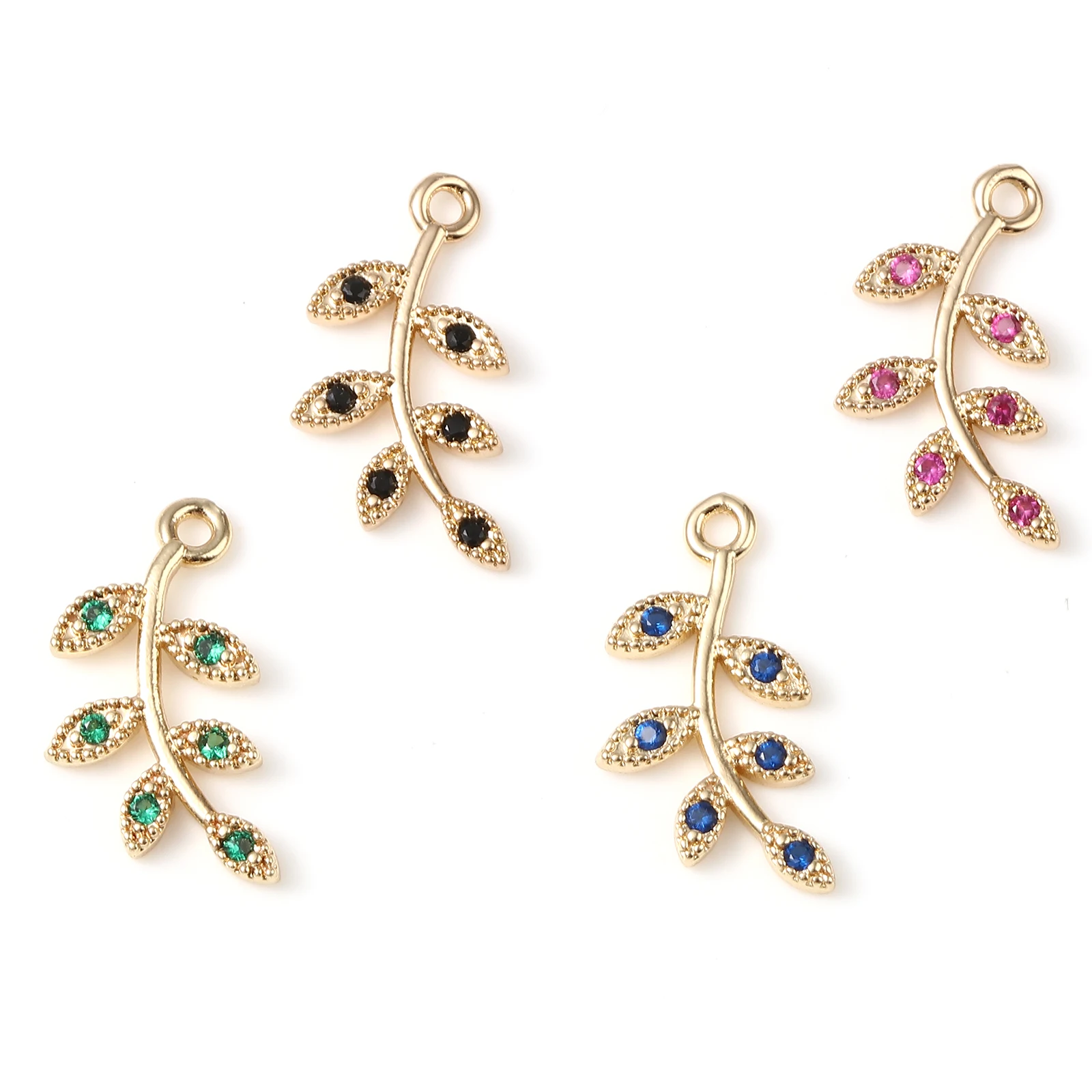 

5 PCs New Micro Pave Leaves Charms Pendant For Jewelry Mkaing Gold Plated Leaf Colorful Rhinestone DIY Pendant Necklace Earrings