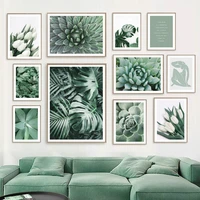 green botanical tulip monstera palm leaf agave cactus wall art print canvas painting nordic poster decor picture for living room