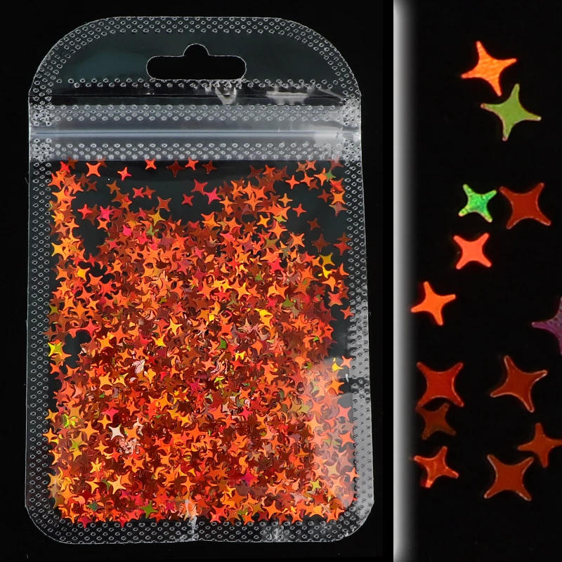 

1 Bag Gold Silver Holographic Glitter Laser Four-Pointed Star Shape Acrylic Glitter for Nails Art Decoration
