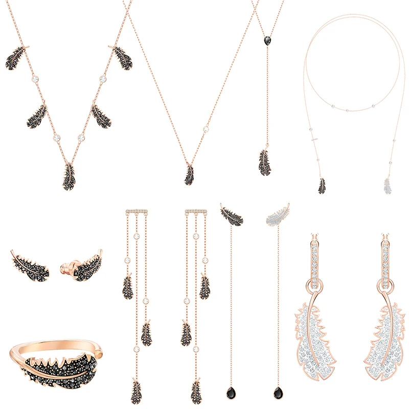 

swa Fashion Ladies Jewelry Naughty Black Feather Series Jewelry Set Ladies Earrings Necklaces and Bracelets Fashion Jewelry