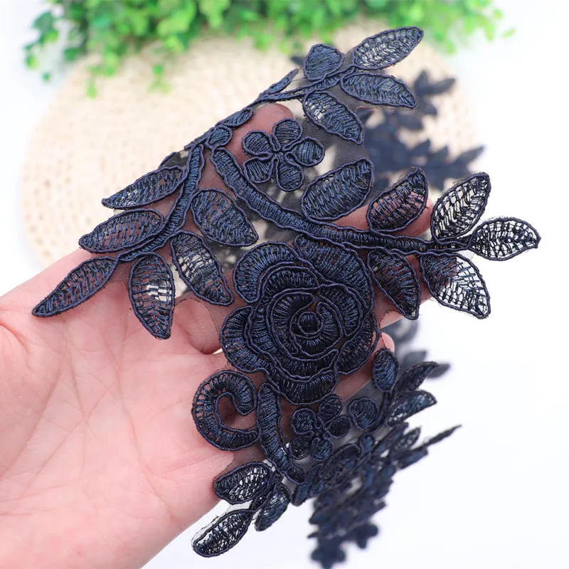 

36*17CM,2PC Bridal Lace Applique Flower Embroidered Lace Trim Fabric Sewing Dress Embellishments Crafts FL24
