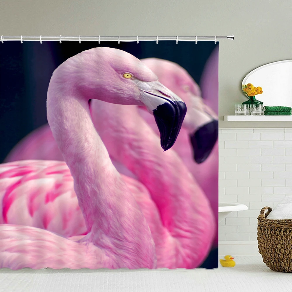 

Flamingo Shower Curtains Bathroom Curtain Waterproof Polyester Pink Birds Bath Curtain With Hooks 240X180cm Decoration Screen