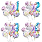 6 шт., радужные воздушные шары в виде единорога, 32 дюйма