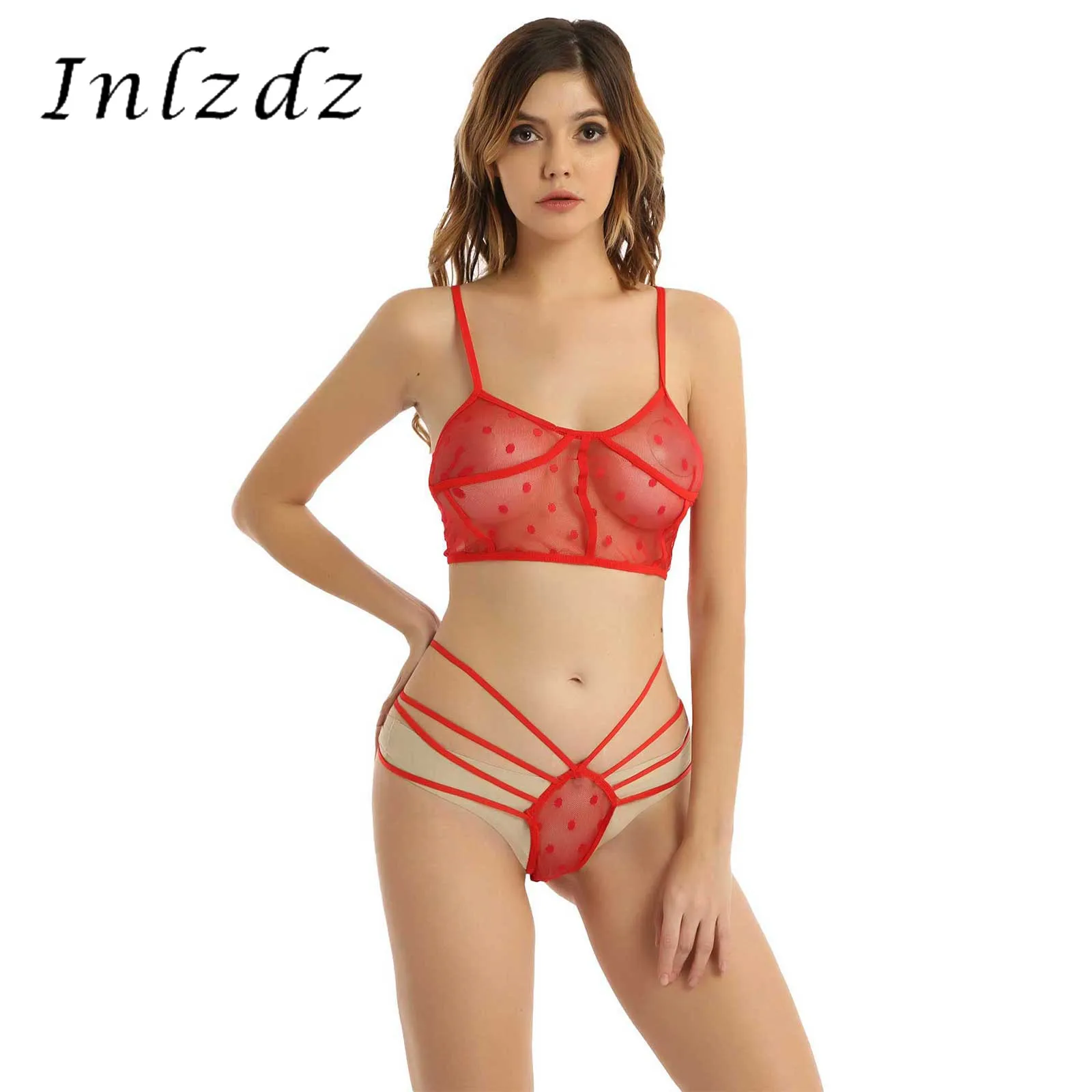 

Женское Эротическое нижнее белье, костюм в горошек, прозрачное Сетчатое нижнее белье с бретельками, горячий бюстгальтер без подкладки, топы...