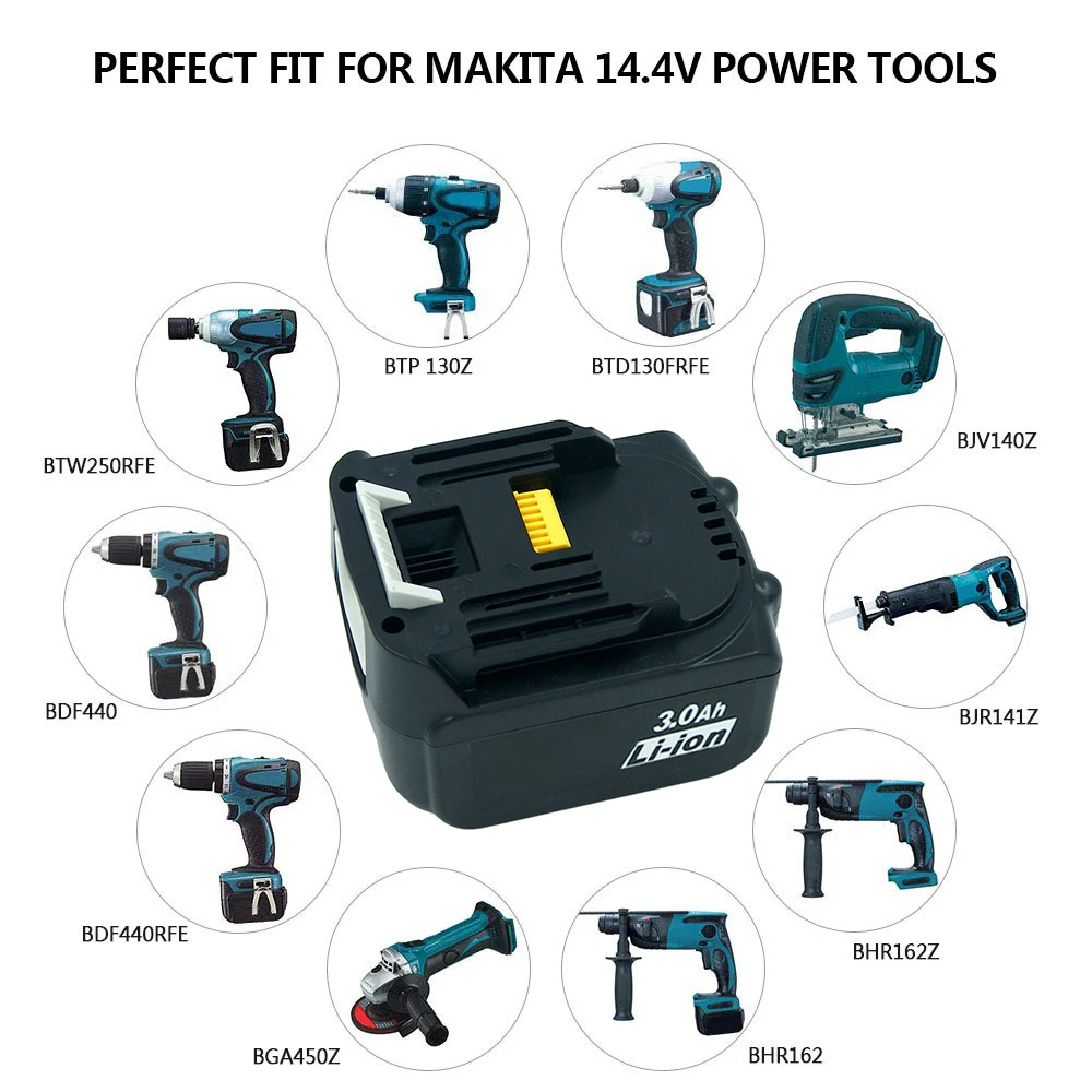 

Cordless Drills Power Tools Rechargeable Battery 3000mAh Lithium for Makita 14.4V Battery 194065-3 194066-1 BL1430 BL1440 BDF343